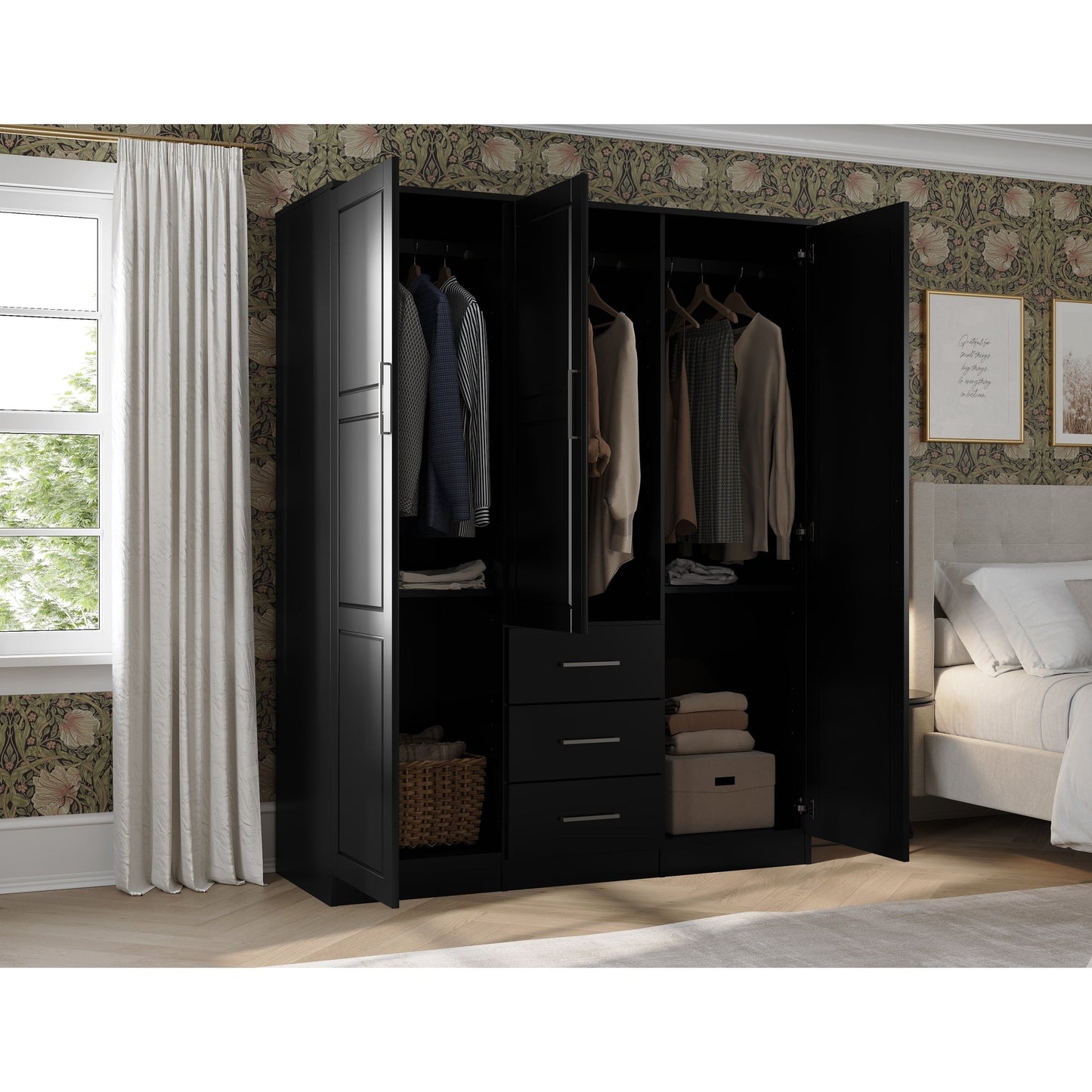 Palace Imports Armoire à 3 portes Cosmo en bois massif 100 % avec portes en bois massif ou en miroir