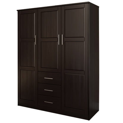 Palace Imports Armoire à 3 portes Cosmo en bois massif 100 % avec portes en bois massif ou en miroir