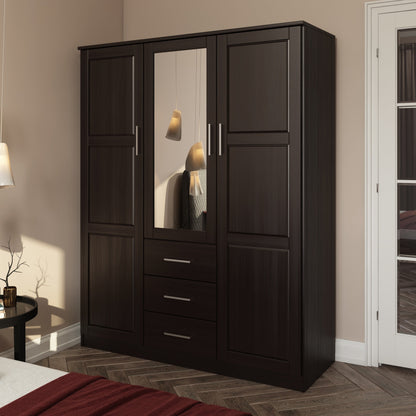 Palace Imports Armoire à 3 portes Cosmo en bois massif 100 % avec portes en bois massif ou en miroir