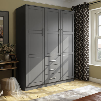 Palace Imports Armoire à 3 portes Cosmo en bois massif 100 % avec portes en bois massif ou en miroir