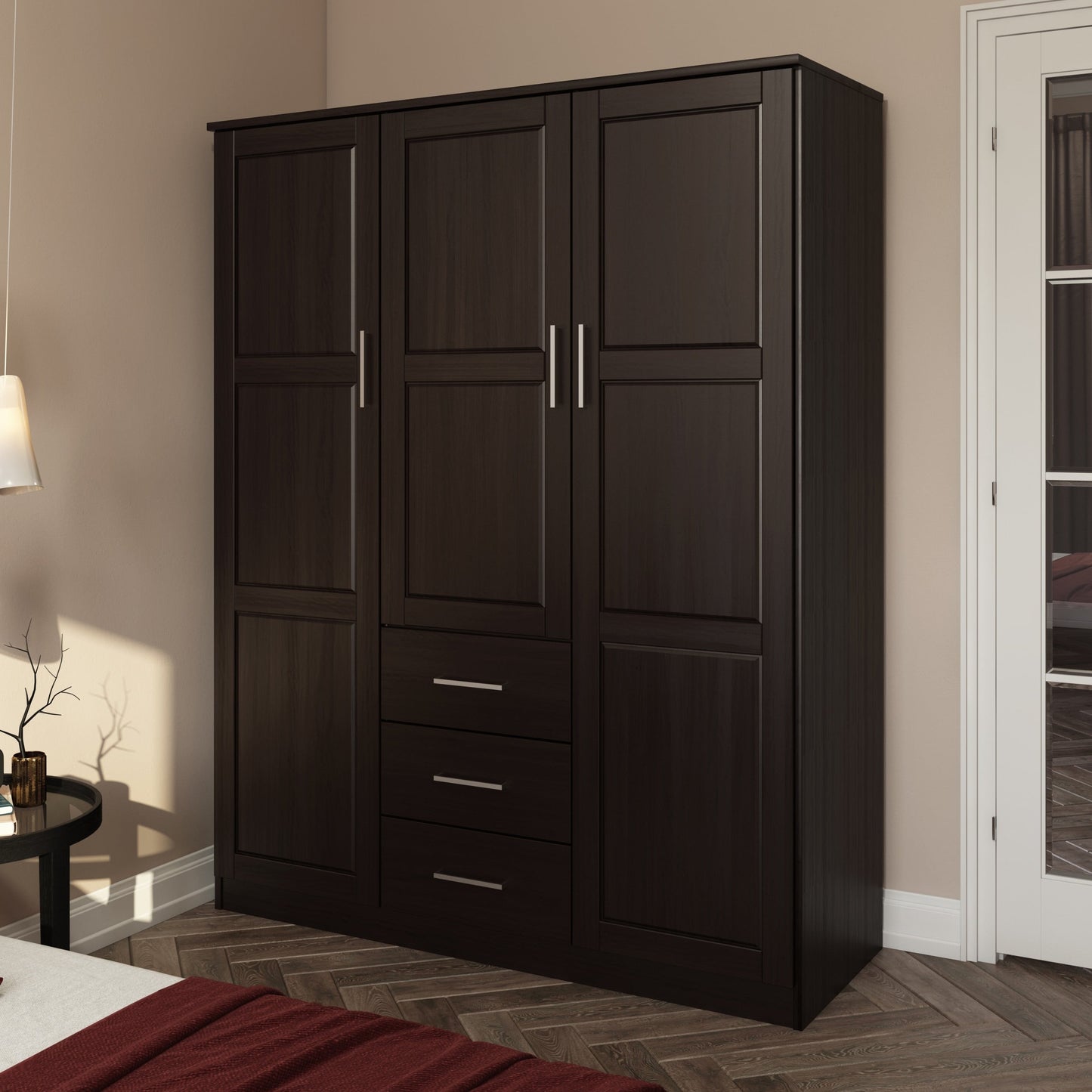Palace Imports Armoire à 3 portes Cosmo en bois massif 100 % avec portes en bois massif ou en miroir