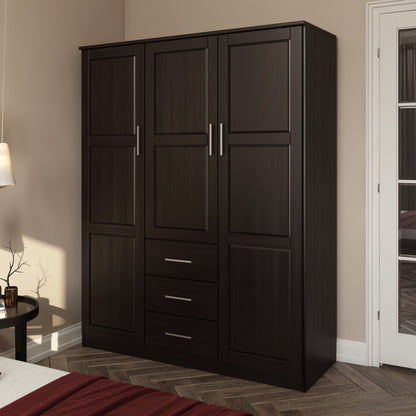 Palace Imports Armoire à 3 portes Cosmo en bois massif 100 % avec portes en bois massif ou en miroir