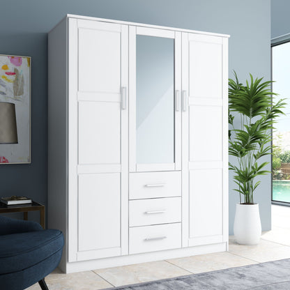 Palace Imports Armoire à 3 portes Cosmo en bois massif 100 % avec portes en bois massif ou en miroir