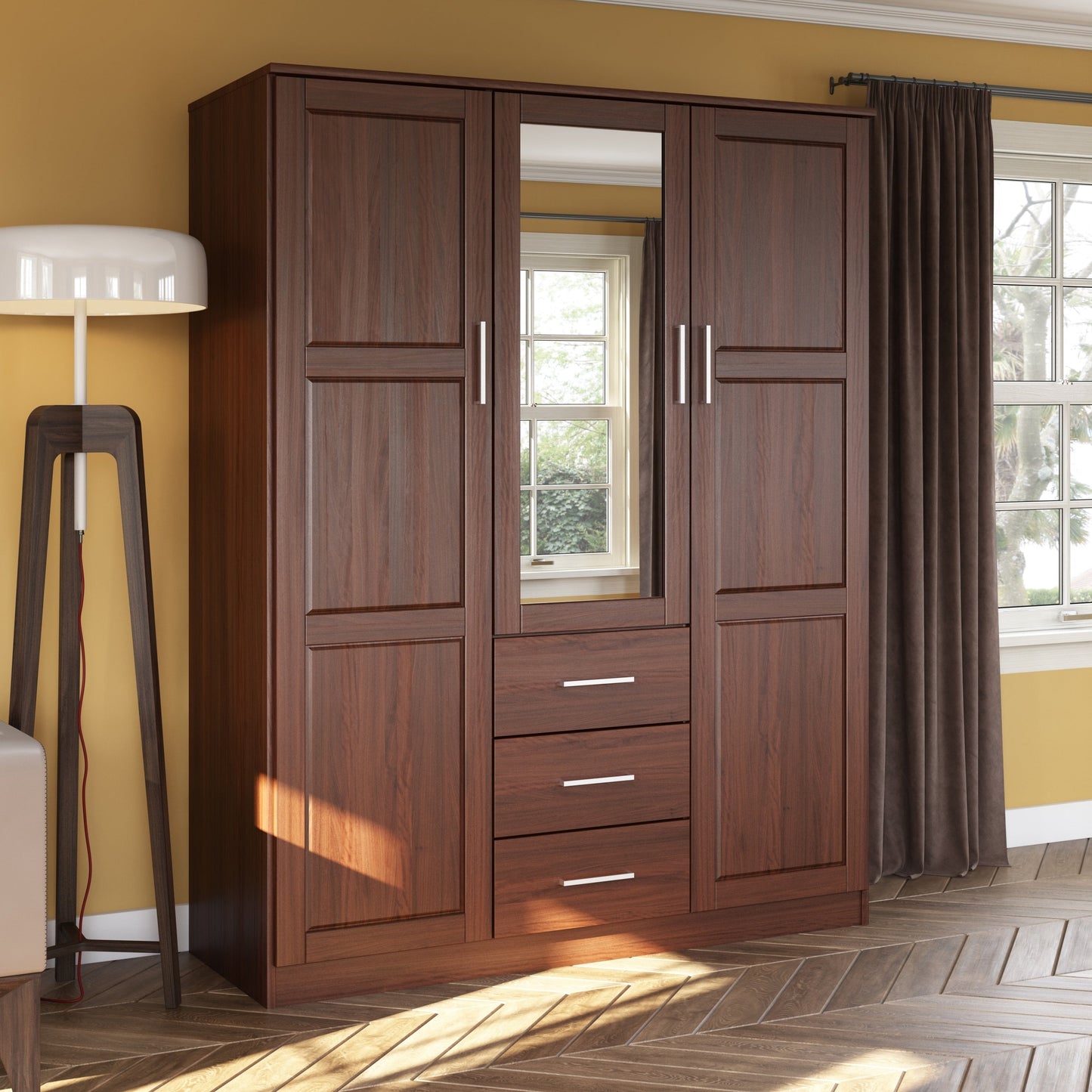 Palace Imports Armoire à 3 portes Cosmo en bois massif 100 % avec portes en bois massif ou en miroir