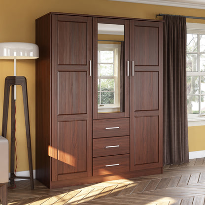 Palace Imports Armoire à 3 portes Cosmo en bois massif 100 % avec portes en bois massif ou en miroir