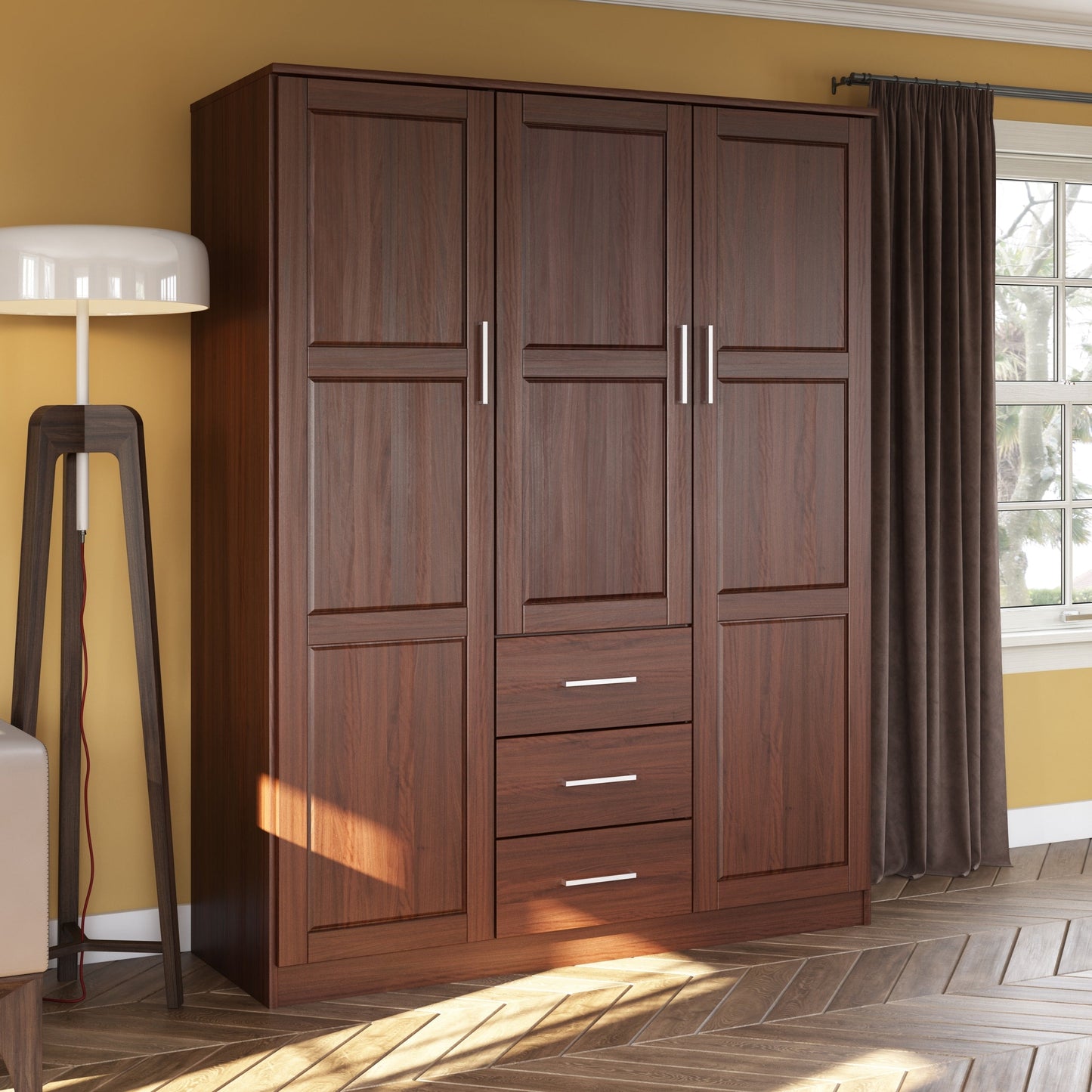 Palace Imports Armoire à 3 portes Cosmo en bois massif 100 % avec portes en bois massif ou en miroir