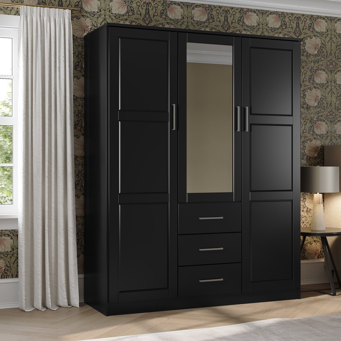 Palace Imports Armoire à 3 portes Cosmo en bois massif 100 % avec portes en bois massif ou en miroir