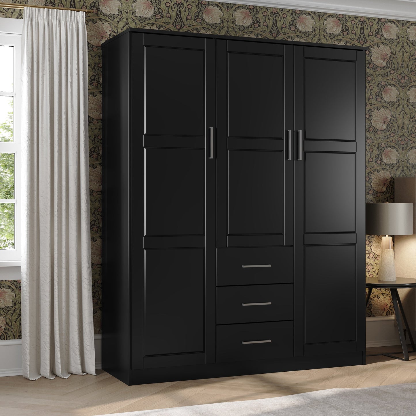 Palace Imports Armoire à 3 portes Cosmo en bois massif 100 % avec portes en bois massif ou en miroir