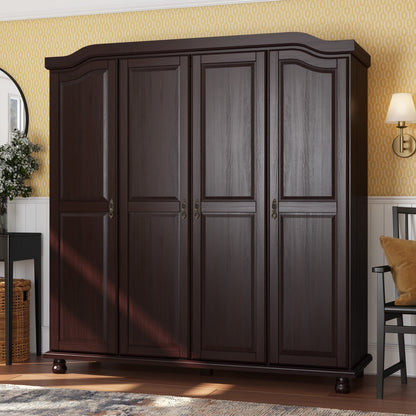 Palace Imports Armoire Kyle à 4 portes en bois massif avec portes en bois massif ou en miroir