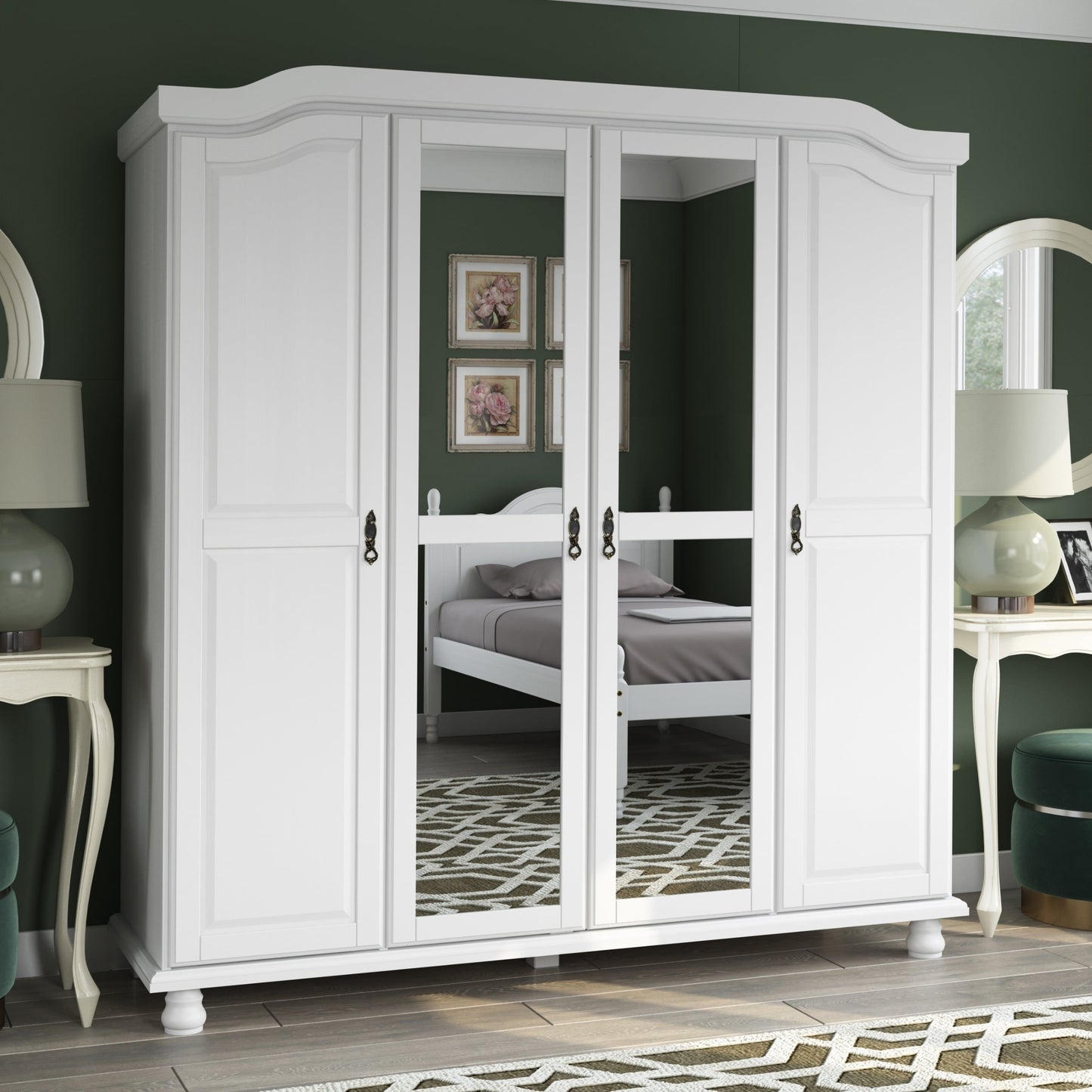 Palace Imports Armoire Kyle à 4 portes en bois massif avec portes en bois massif ou en miroir