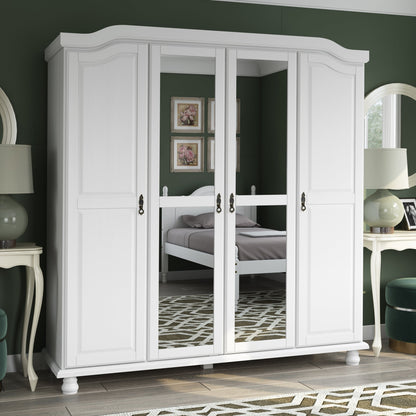 Palace Imports Armoire Kyle à 4 portes en bois massif avec portes en bois massif ou en miroir