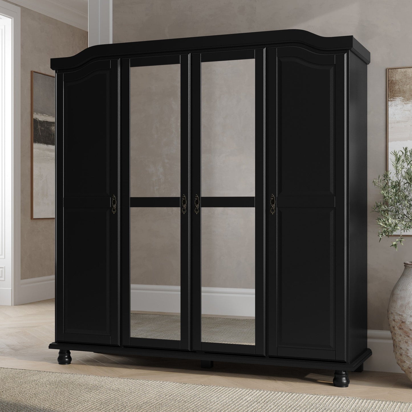Palace Imports Armoire Kyle à 4 portes en bois massif avec portes en bois massif ou en miroir
