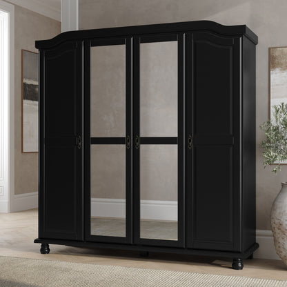 Palace Imports Armoire Kyle à 4 portes en bois massif avec portes en bois massif ou en miroir