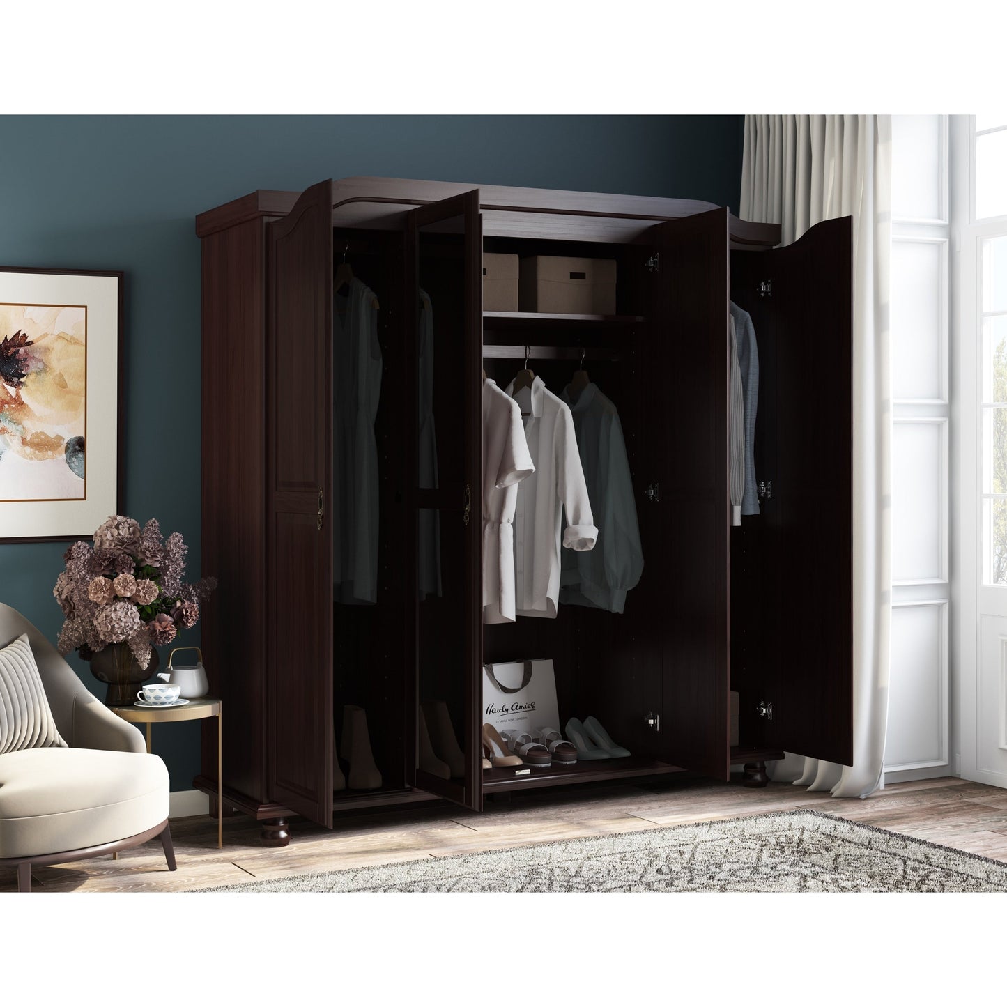 Palace Imports Armoire Kyle à 4 portes en bois massif avec portes en bois massif ou en miroir