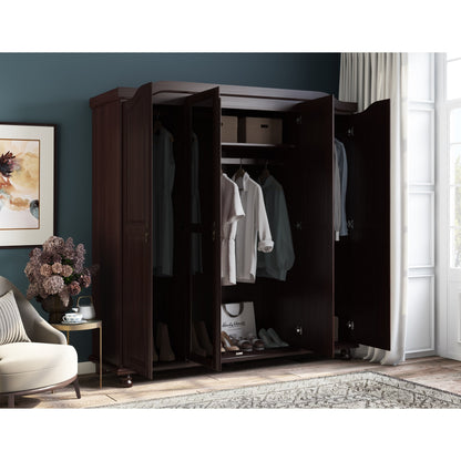 Palace Imports Armoire Kyle à 4 portes en bois massif avec portes en bois massif ou en miroir