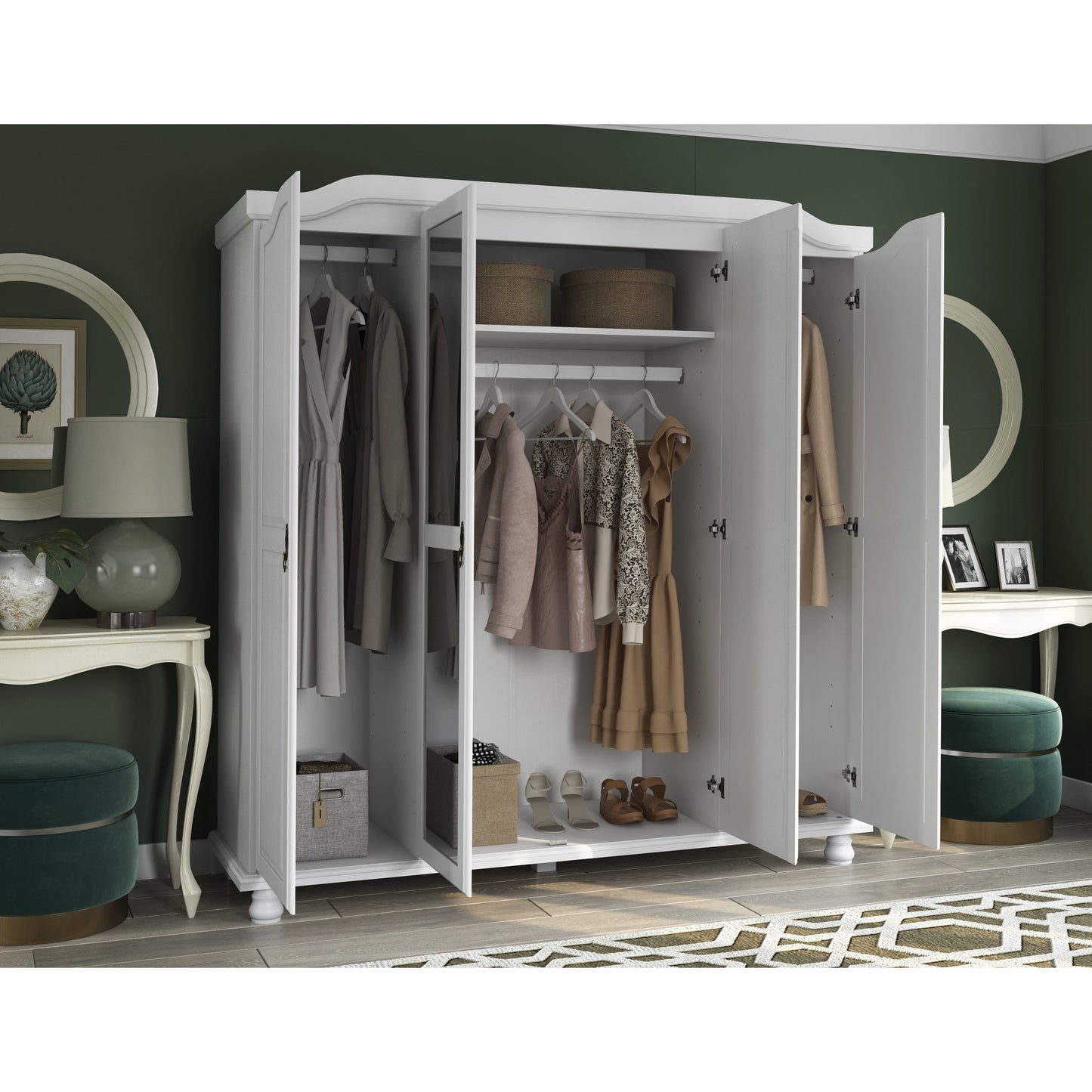 Palace Imports Armoire Kyle à 4 portes en bois massif avec portes en bois massif ou en miroir