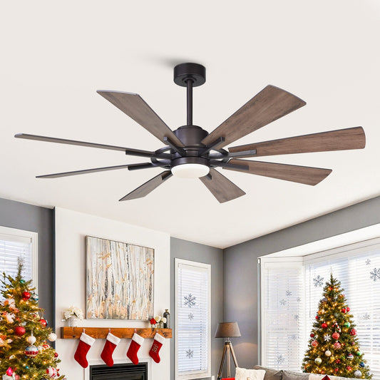 Ventilateur de plafond Parrot Uncle 60 à LED intégrée, style farmhouse, avec éclairage et télécommande.