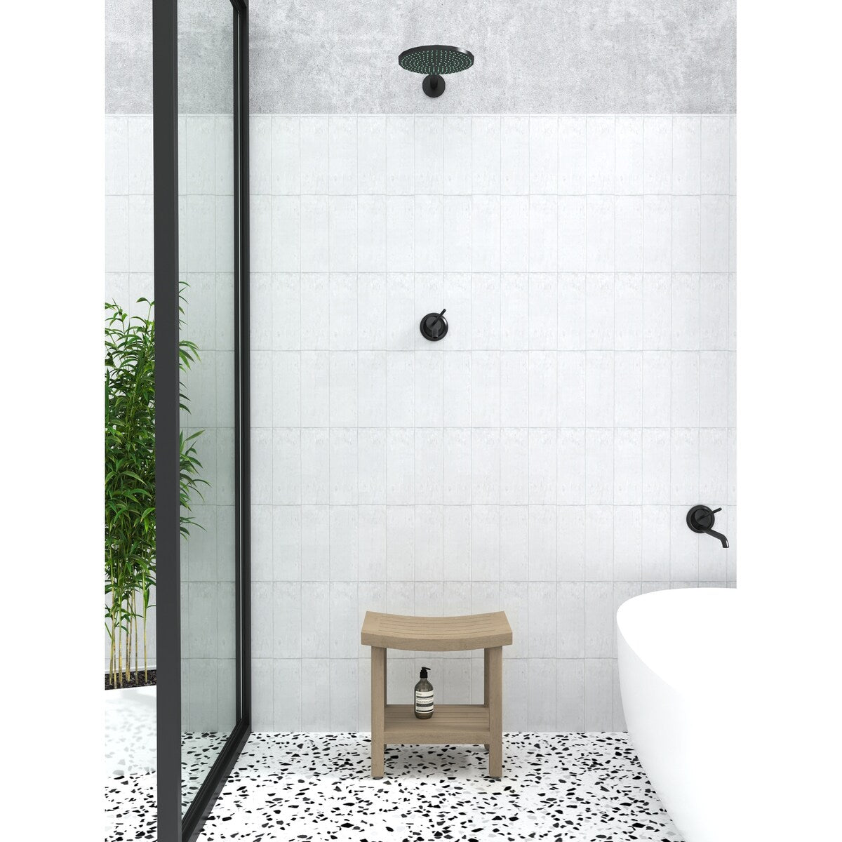 Banc de douche en teck Sumba avec étagère, breveté