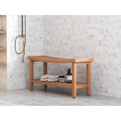 Banc de douche en teck Sumba avec étagère, breveté