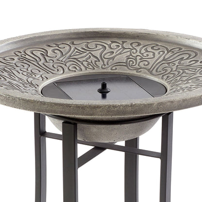 Baignoire pour oiseaux Perello intelliSOLAR en ciment clair avec télécommande - Gris patiné