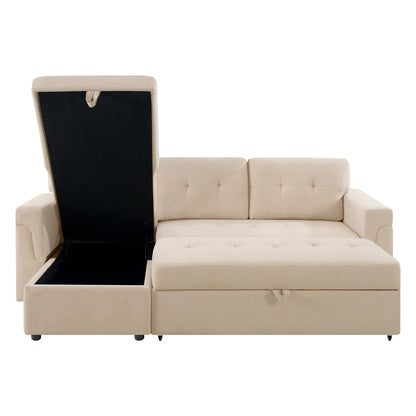 Canapé d'angle réversible avec lit escamotable, chaise longue avec rangement intégré, pieds robustes,