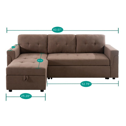 Canapé d'angle réversible avec lit escamotable, chaise longue avec rangement intégré, pieds robustes,