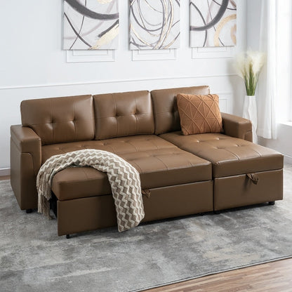 Canapé d'angle réversible avec lit escamotable, chaise longue avec rangement intégré, pieds robustes,