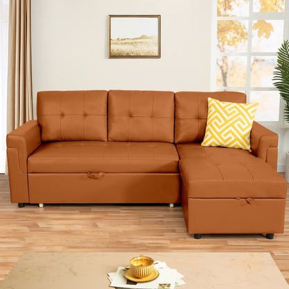 Canapé d'angle réversible avec lit escamotable, chaise longue avec rangement intégré, pieds robustes,