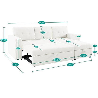 Canapé d'angle réversible avec lit escamotable, chaise longue avec rangement intégré, pieds robustes,