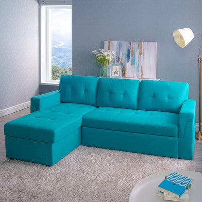 Canapé d'angle réversible avec lit escamotable, chaise longue avec rangement intégré, pieds robustes,