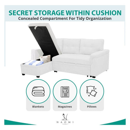 Canapé d'angle réversible avec lit escamotable, chaise longue avec rangement intégré, pieds robustes,