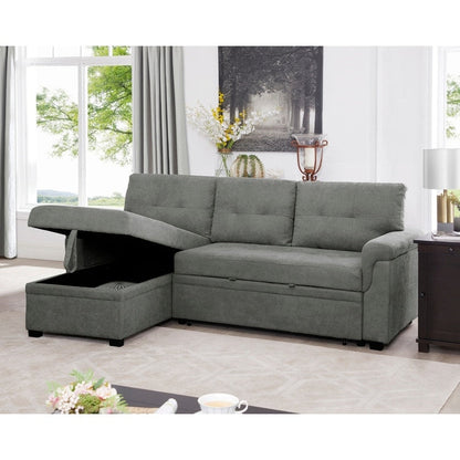 Canapé d'angle réversible avec lit escamotable, chaise longue avec rangement intégré, pieds robustes,