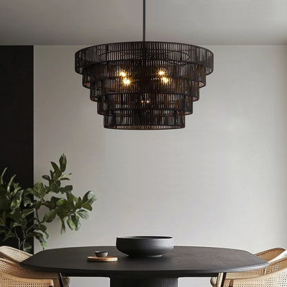 Piersan Lustre moderne bohème à 5 lumières avec abat-jour en rotin à plusieurs niveaux - 66 cm de largeur