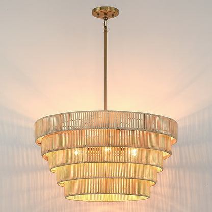 Piersan Lustre moderne bohème à 5 lumières avec abat-jour en rotin à plusieurs niveaux - 66 cm de largeur