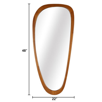 Miroir mural asymétrique en forme de galet avec cadre en pin.