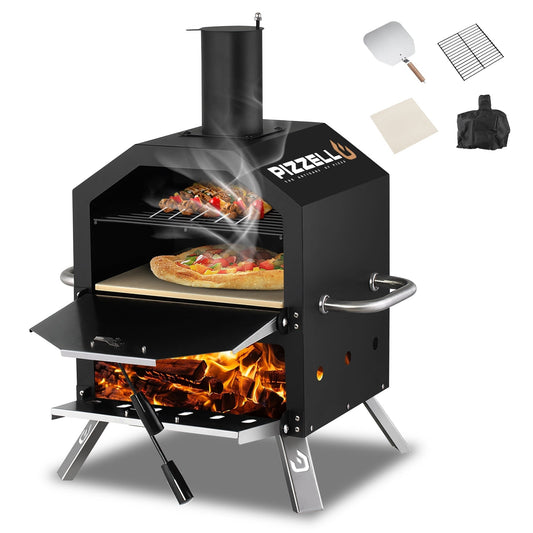 Four à pizza extérieur à bois, appareil à pizza 2 couches, grill à pizza extérieur pour fêtes de jardin - 30 cm (12 pouces)