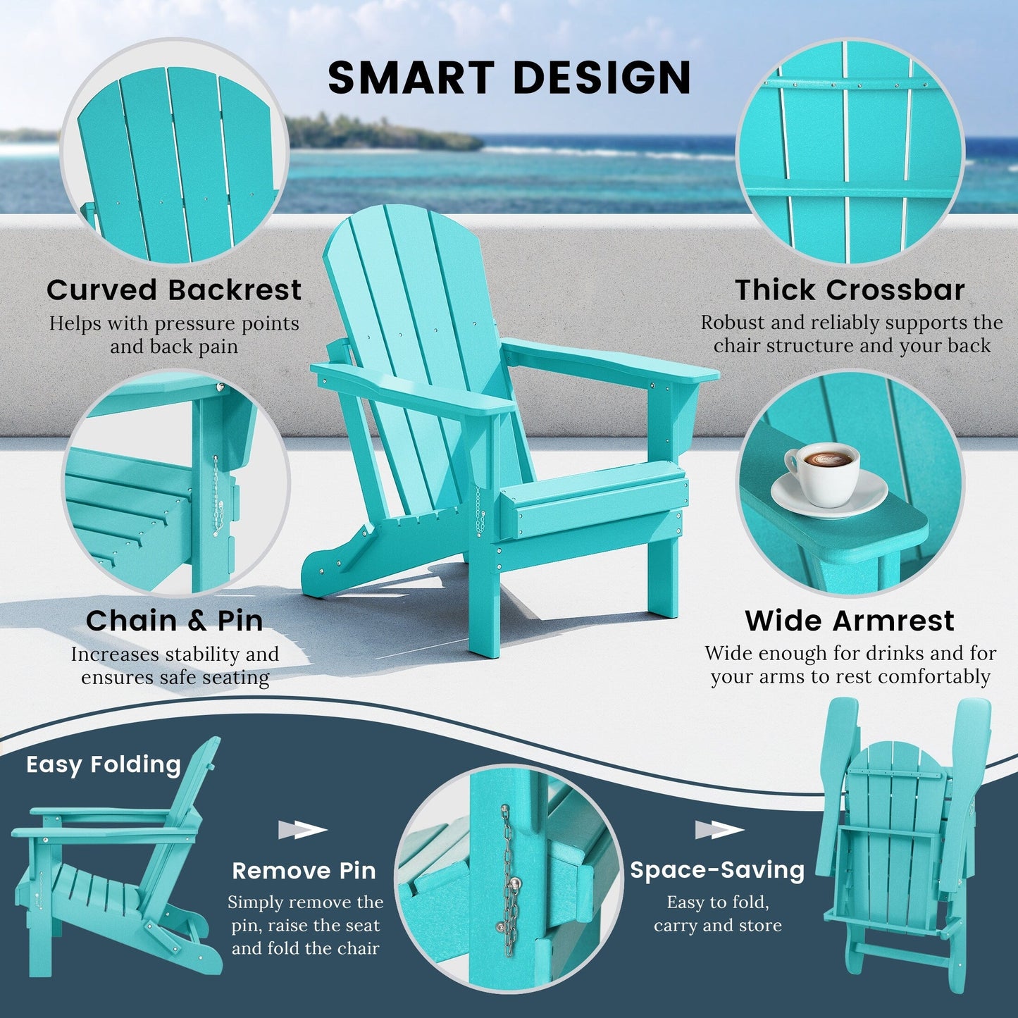 Polytrends Laguna Fauteuils de jardin pliants Adirondack résistants aux intempéries (lot de 2)
