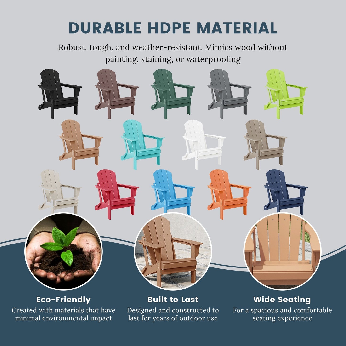 Polytrends Laguna Fauteuils de jardin pliants Adirondack résistants aux intempéries (lot de 2)