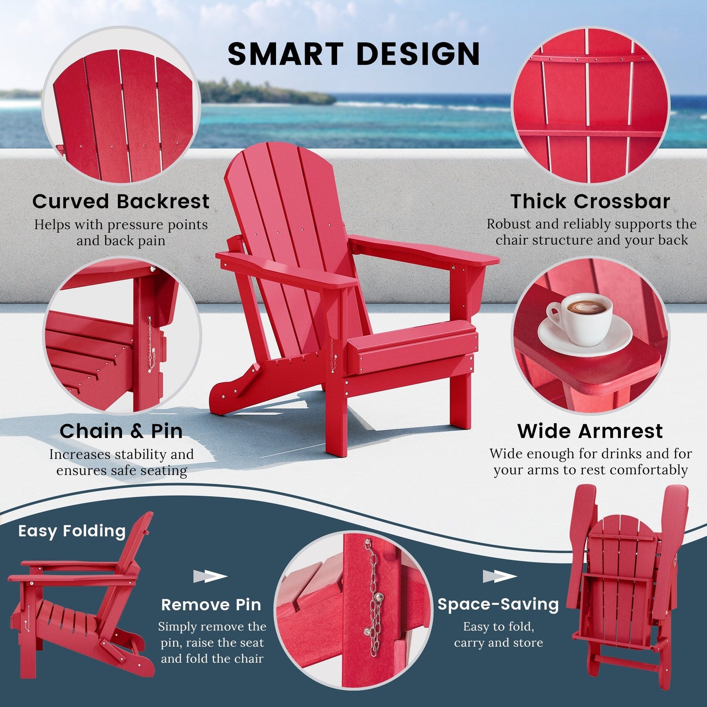 Polytrends Laguna Fauteuils de jardin pliants Adirondack résistants aux intempéries (lot de 2)