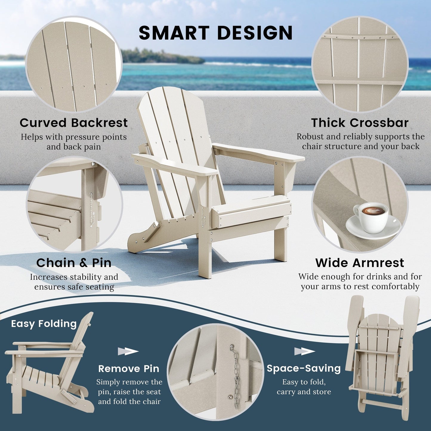 Polytrends Laguna Fauteuils de jardin pliants Adirondack résistants aux intempéries (lot de 2)