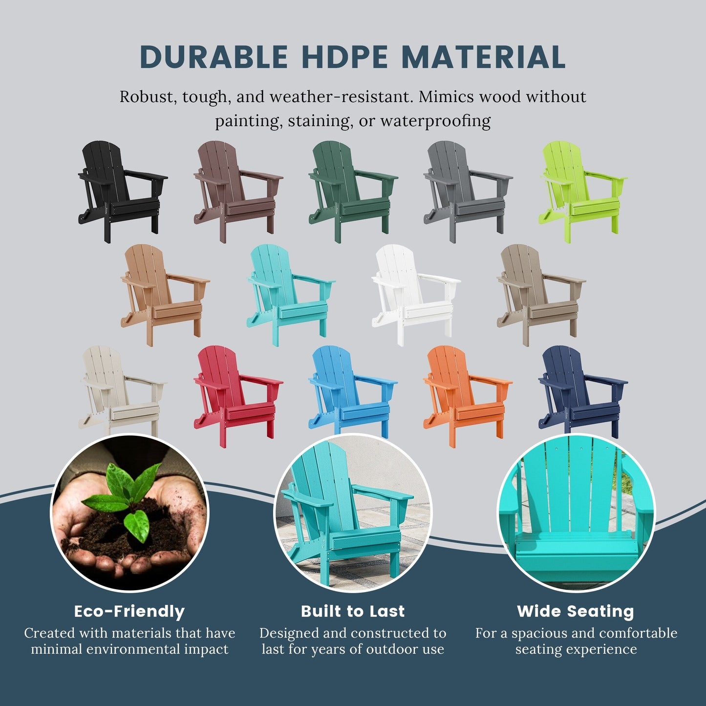 Polytrends Laguna Fauteuils de jardin pliants Adirondack résistants aux intempéries (lot de 2)