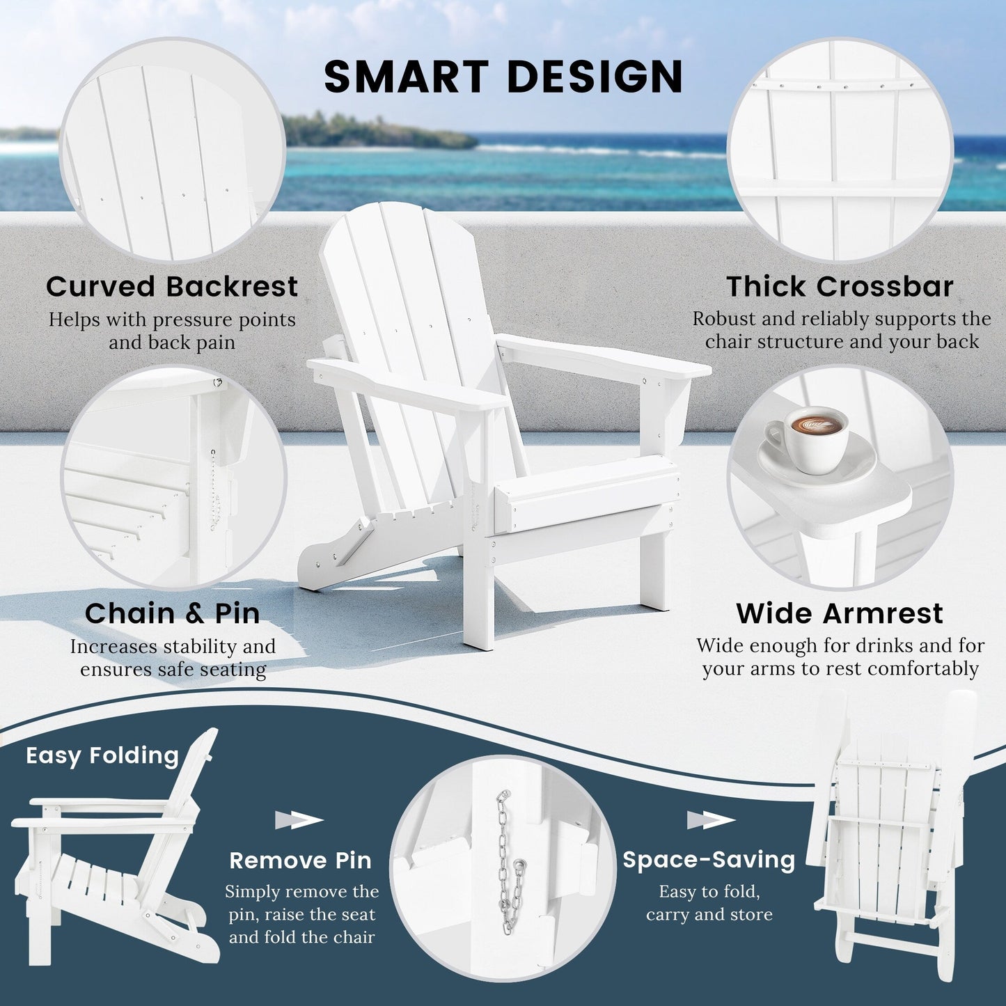 Polytrends Laguna Fauteuils de jardin pliants Adirondack résistants aux intempéries (lot de 2)