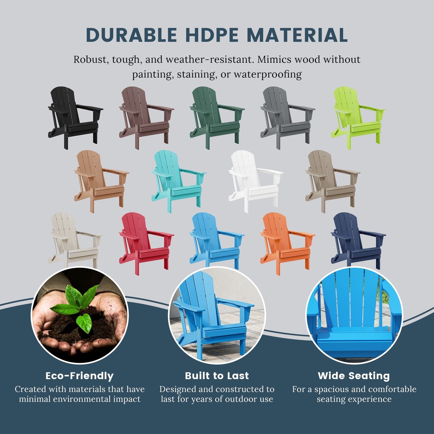 Polytrends Laguna Fauteuils de jardin pliants Adirondack résistants aux intempéries (lot de 2)