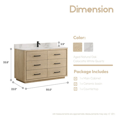 Meuble-lavabo Porto avec plan de toilette en pierre de quartz blanche, sans miroir.