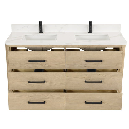 Meuble-lavabo Porto avec plan de toilette en pierre de quartz blanche, sans miroir.