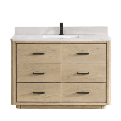 Meuble-lavabo Porto avec plan de toilette en pierre de quartz blanche, sans miroir.