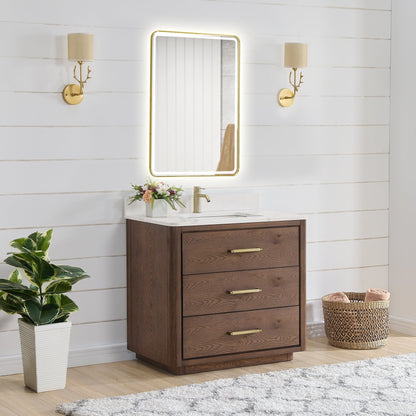 Meuble-lavabo Porto avec plan de toilette en pierre de quartz blanche, sans miroir.