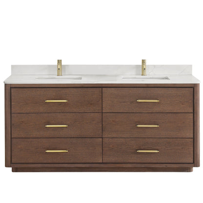 Meuble-lavabo Porto avec plan de toilette en pierre de quartz blanche, sans miroir.