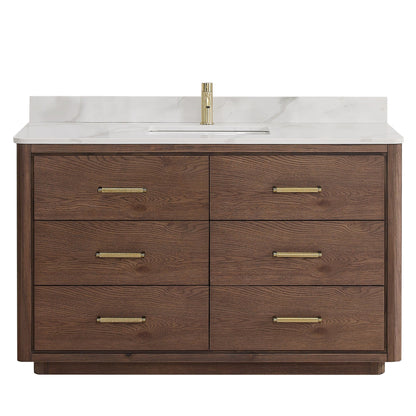 Meuble-lavabo Porto avec plan de toilette en pierre de quartz blanche, sans miroir.