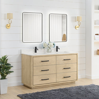 Meuble-lavabo Porto avec plan de toilette en pierre de quartz blanche, sans miroir.